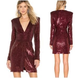 {A.L.C.} Bordeaux Mara Sequin Long Sleeve Plunge Mini Dress, Size 2